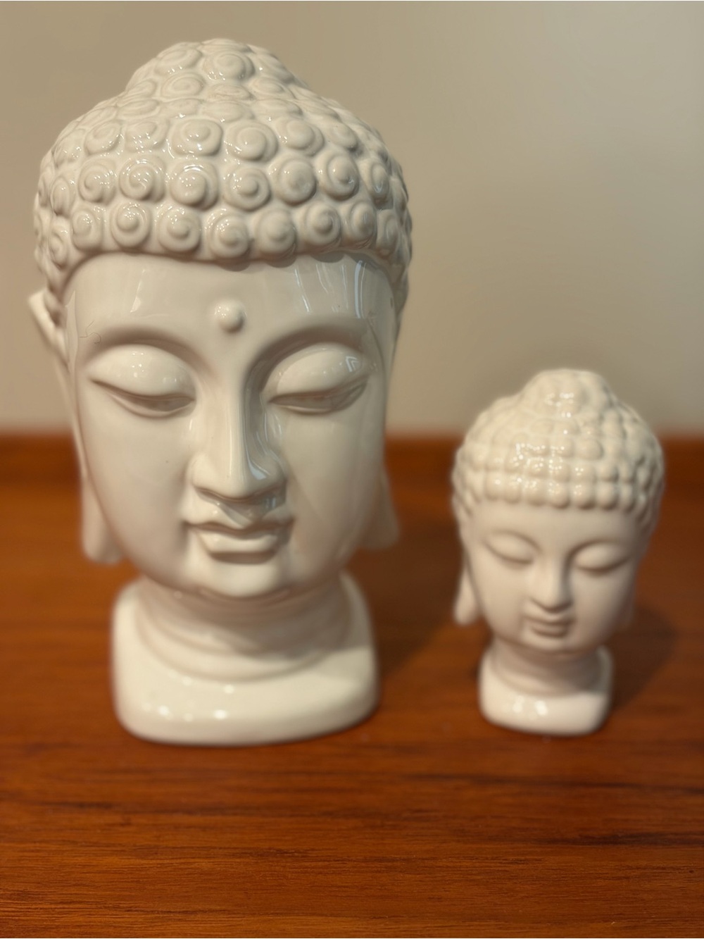 Porcelain Buddha Head Statue - White - set of 2